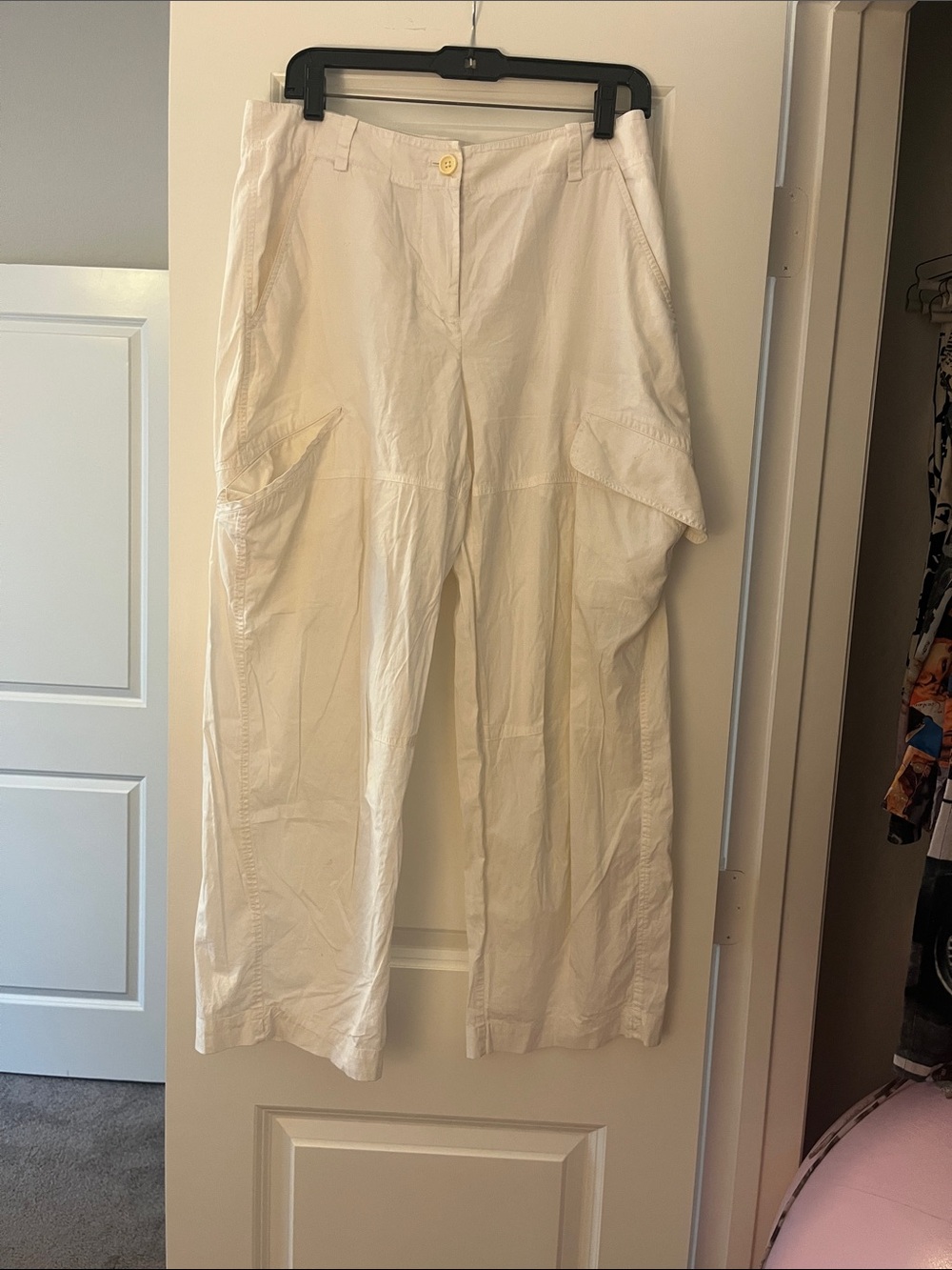 DKNY Lightweight Cream Cargo Wide-Leg Pants